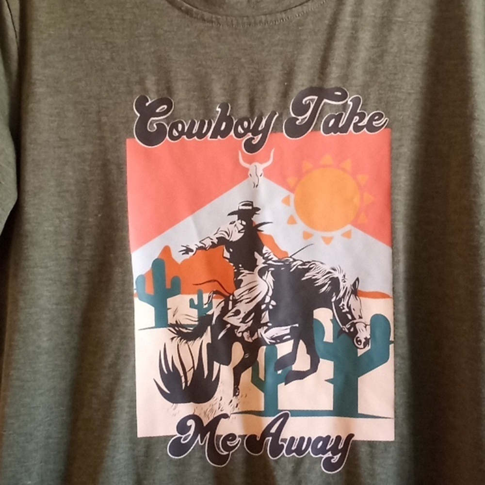 Western Bohemian Olive Green with Cowboy Cactus Desert Sunset Motif